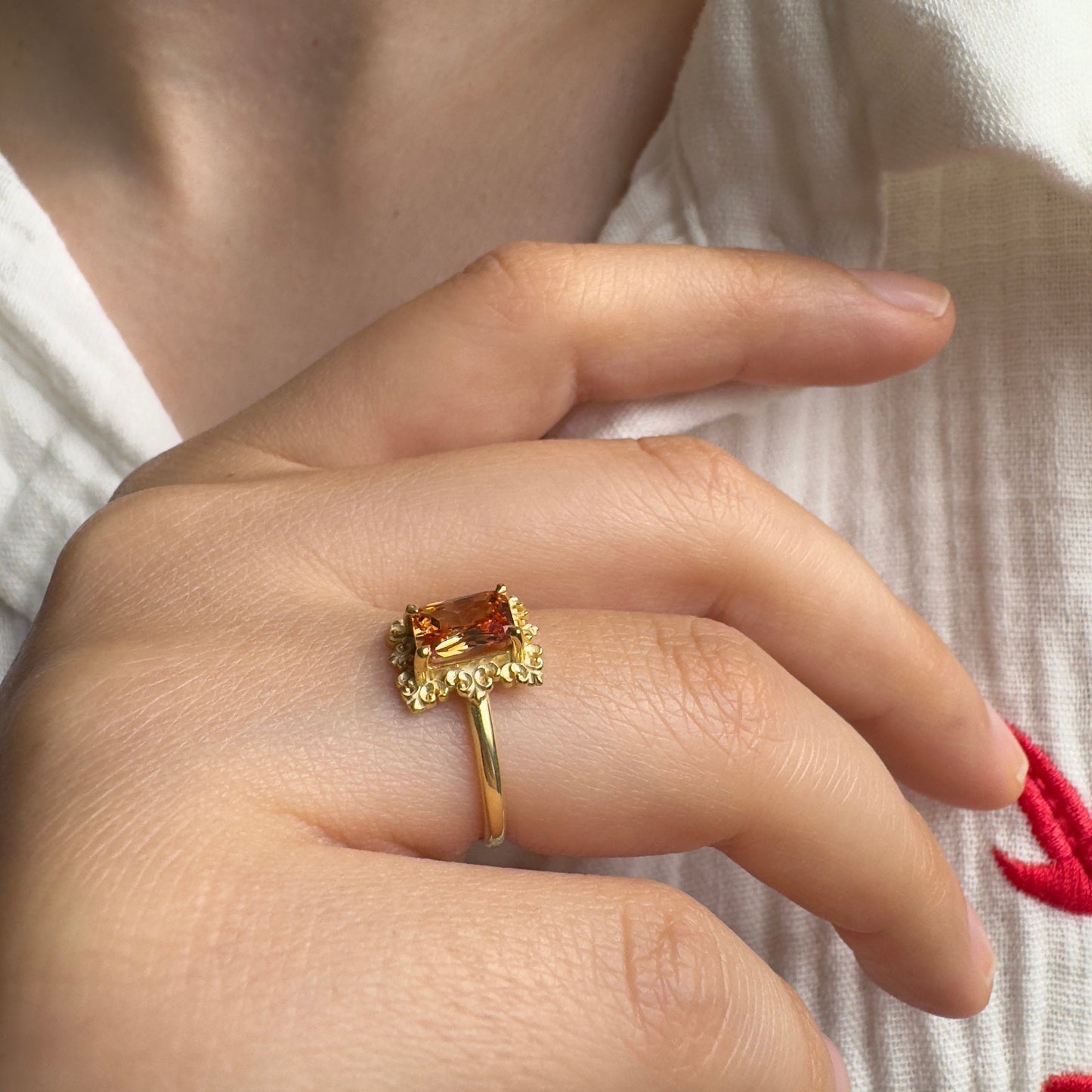 14K Gold Orange Topaz Ring – Emerald Cut Birthstone Jewelry