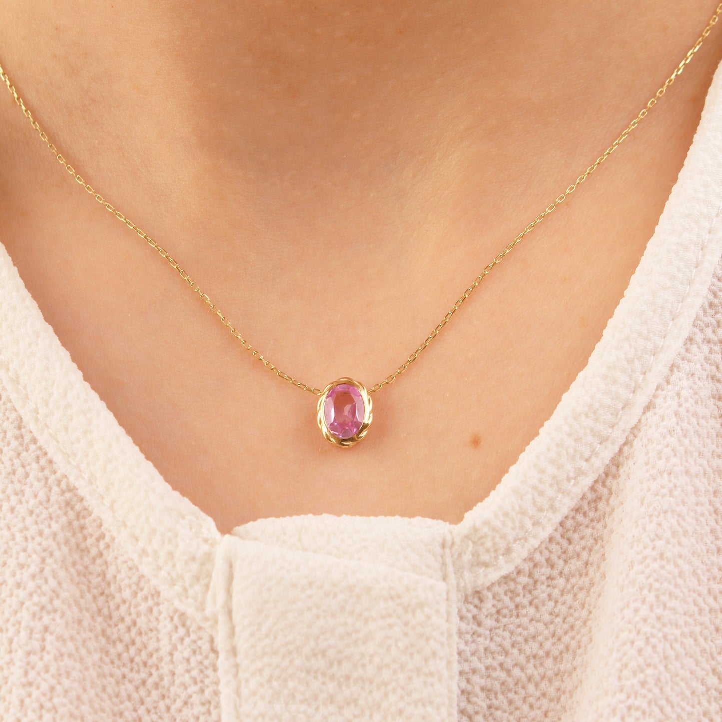 Pink Sapphire Pendant Necklace – 14K Solid Gold