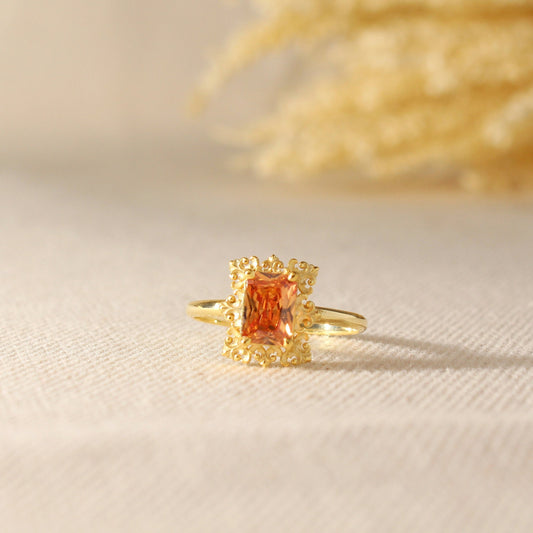 14K Gold Orange Topaz Ring – Emerald Cut Birthstone Jewelry