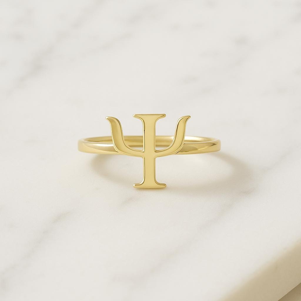14K Gold Psi Symbol Ring – Psychology Gift Jewelry