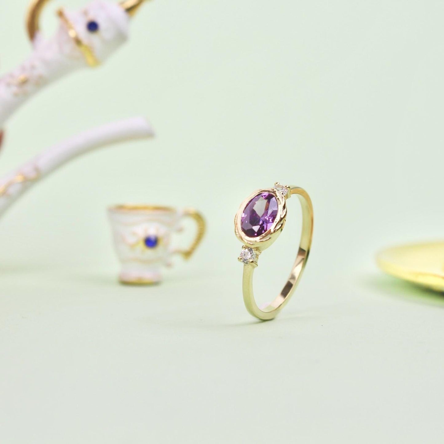 Natural Amethyst Ring – 14K Solid Gold Purple Gemstone Jewelry