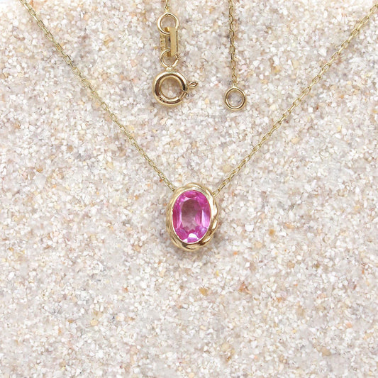 Pink Sapphire Pendant Necklace – 14K Solid Gold
