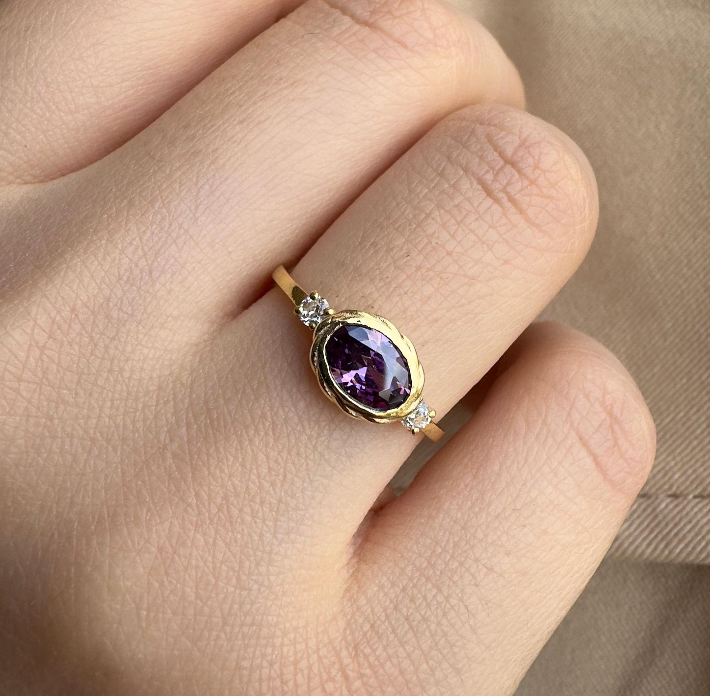 Natural Amethyst Ring – 14K Solid Gold Purple Gemstone Jewelry