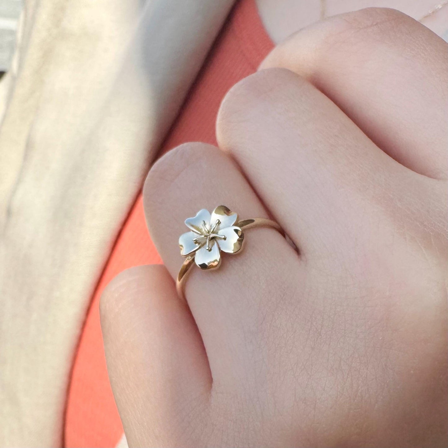 Solid Gold Plumeria Flower Ring – 14K Fine Jewelry