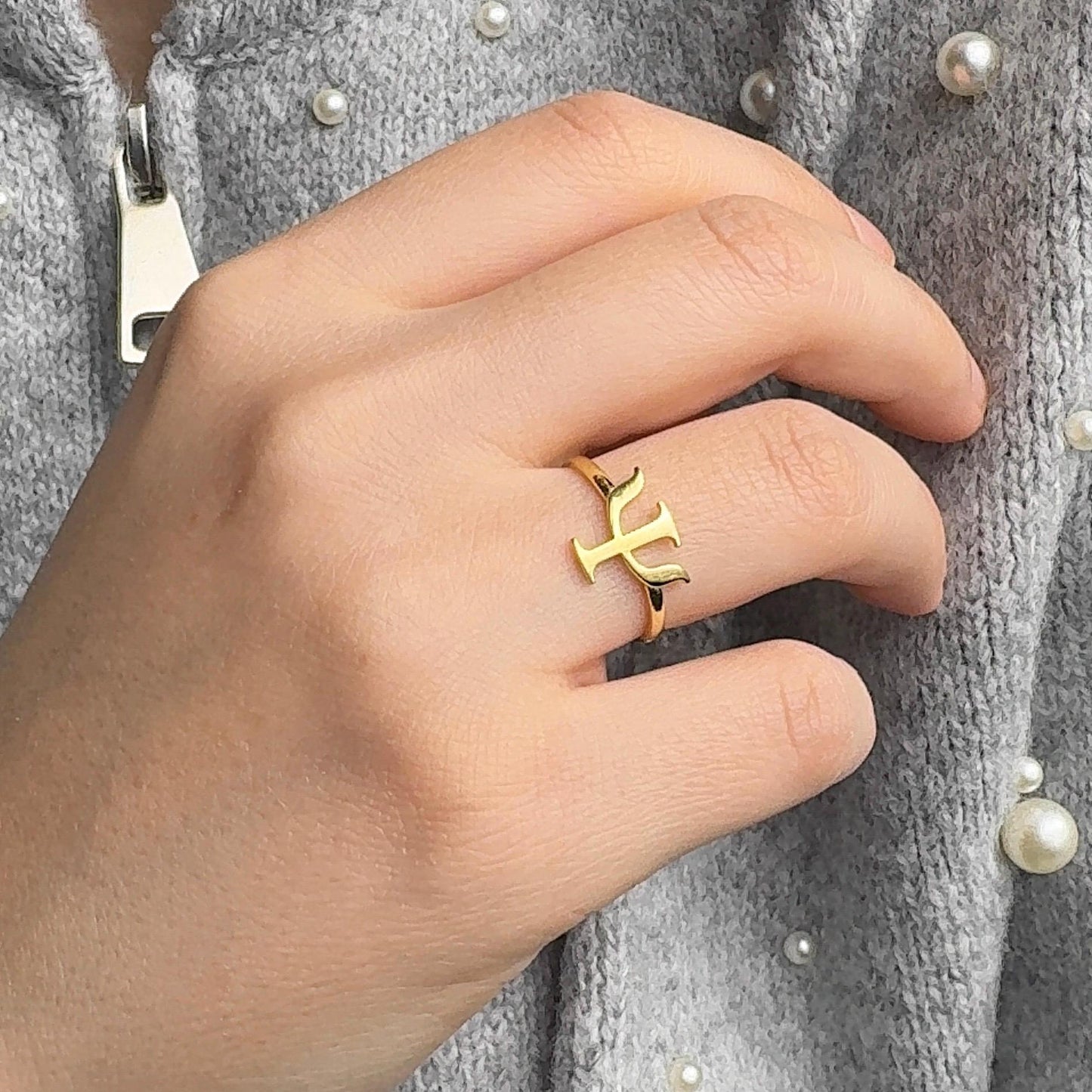 14K Gold Psi Symbol Ring – Psychology Gift Jewelry