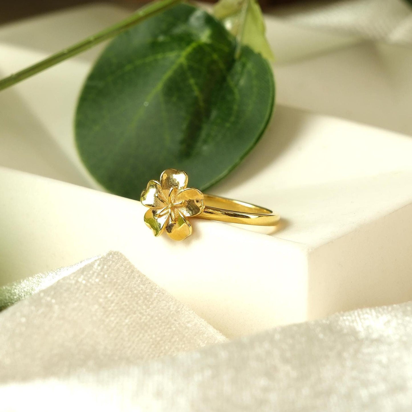 Solid Gold Plumeria Flower Ring – 14K Fine Jewelry