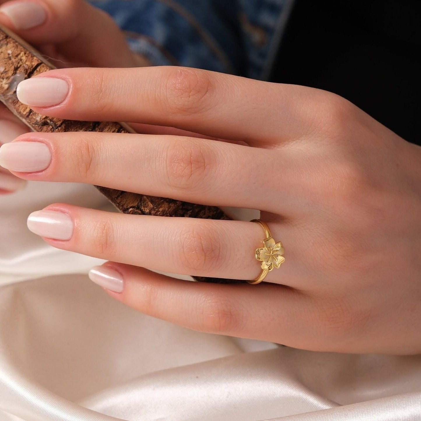Solid Gold Plumeria Flower Ring – 14K Fine Jewelry