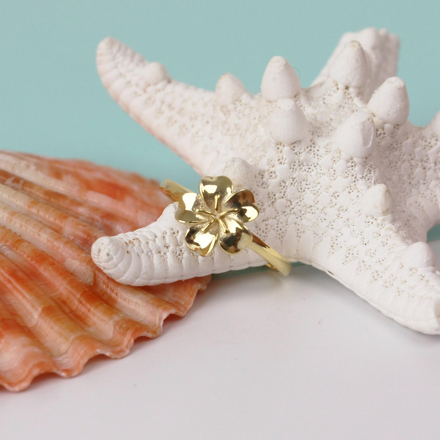 Solid Gold Plumeria Flower Ring – 14K Fine Jewelry