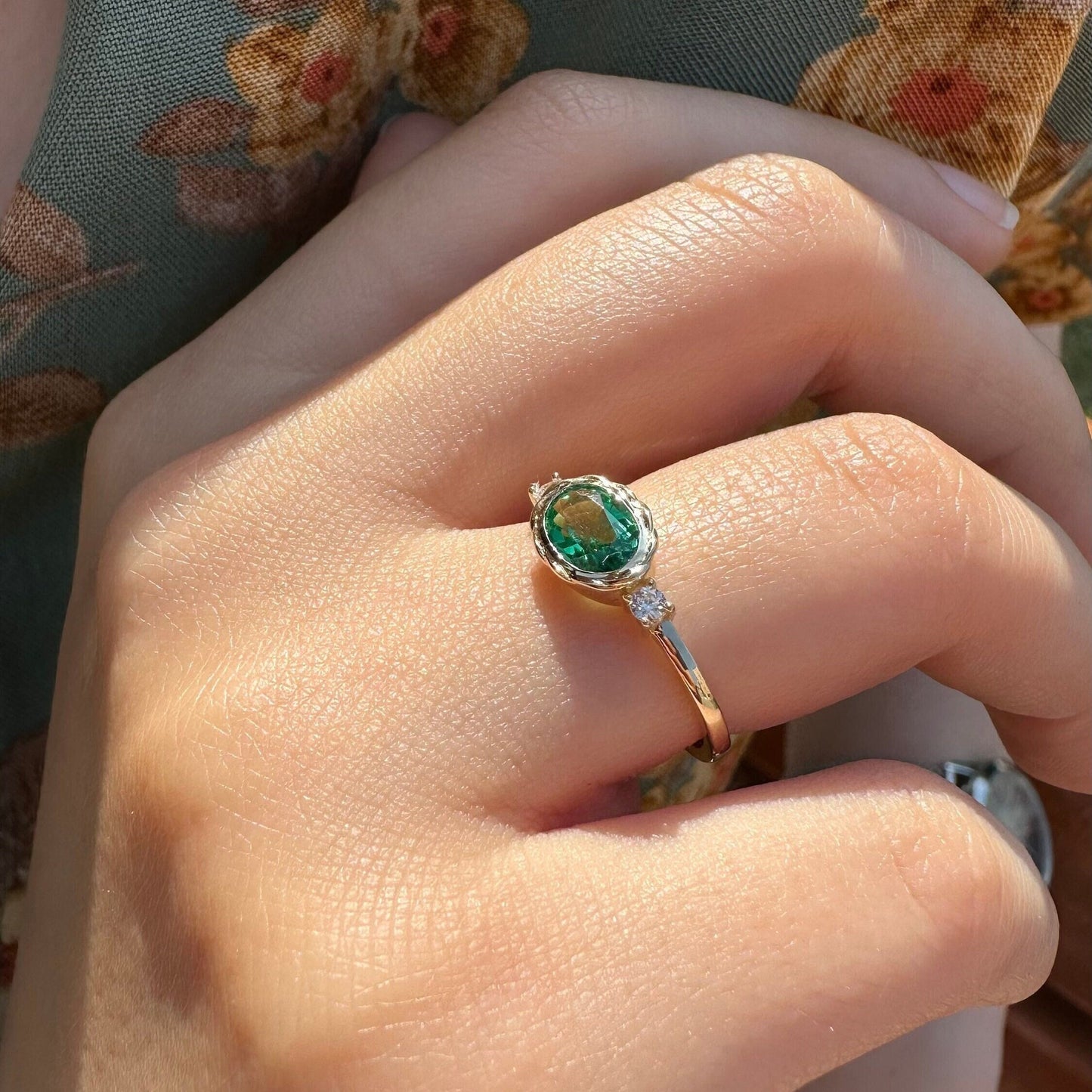 Elegant Oval Emerald Statement Ring: Gold/Silver Cocktail Jewelry for Engagement, Special Occasions Ships Fast for Mother’s Day