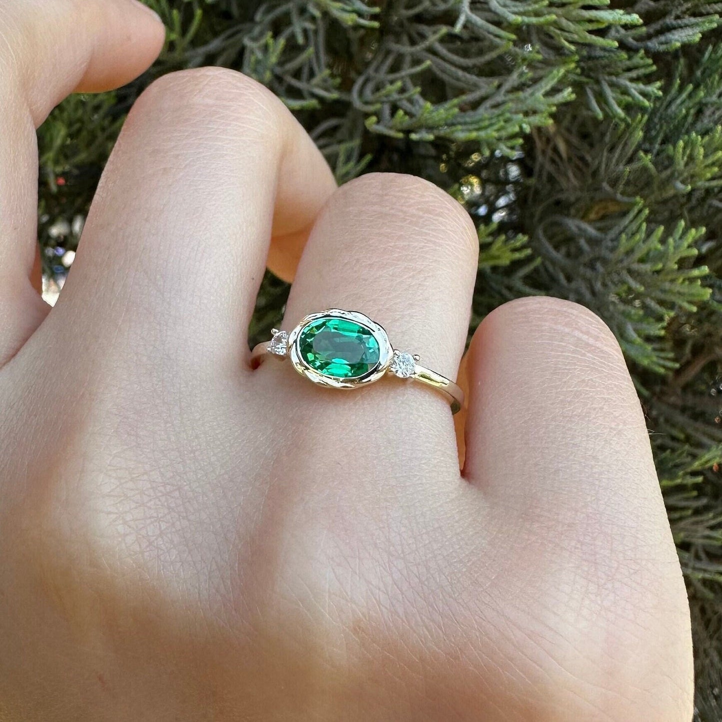 Elegant Oval Emerald Statement Ring: Gold/Silver Cocktail Jewelry for Engagement, Special Occasions Ships Fast for Mother’s Day