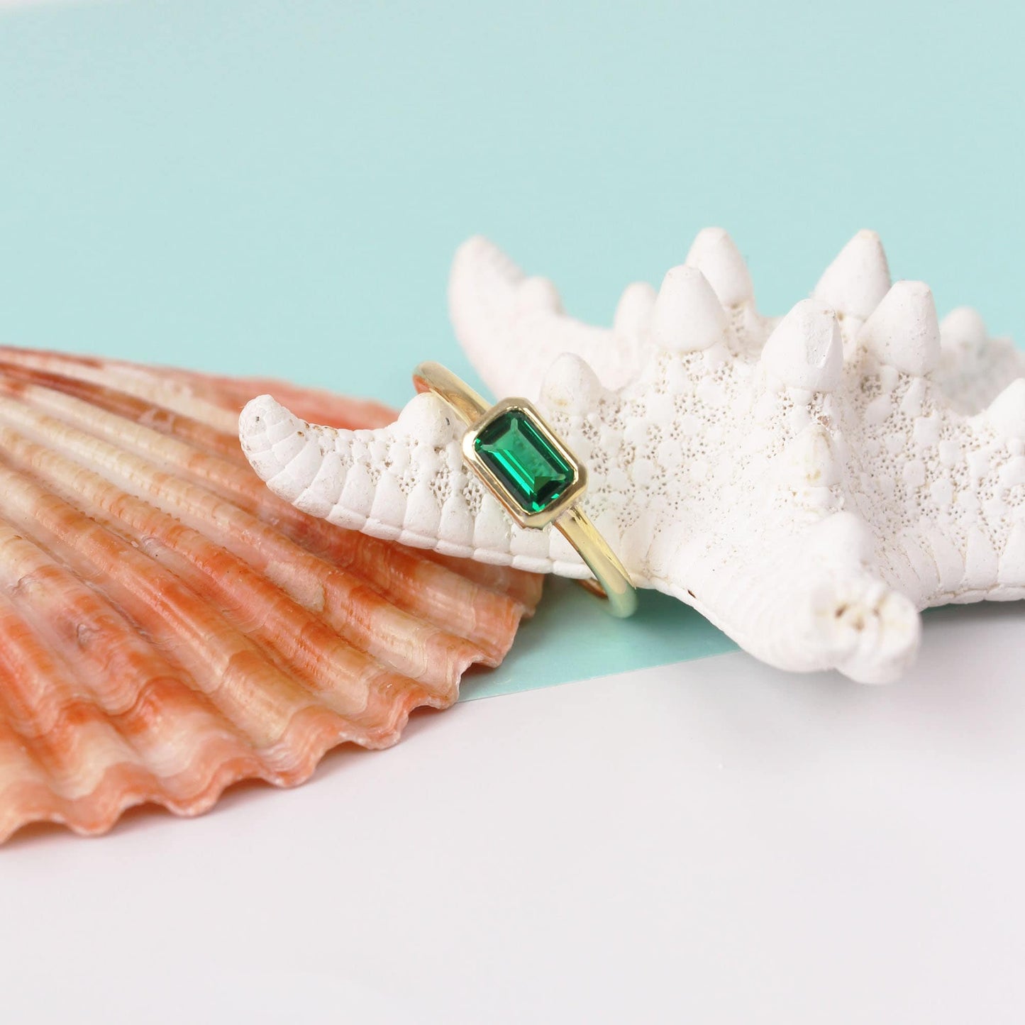 Dainty Emerald Baguette Stackable Ring – 14K Solid Gold