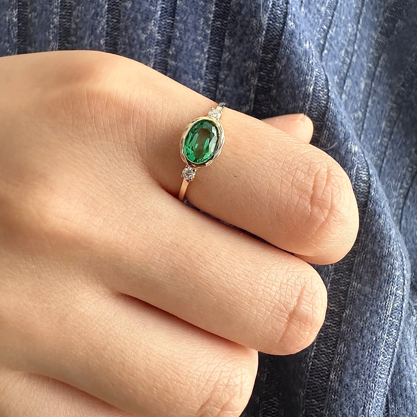 Elegant Oval Emerald Statement Ring: Gold/Silver Cocktail Jewelry for Engagement, Special Occasions Ships Fast for Mother’s Day
